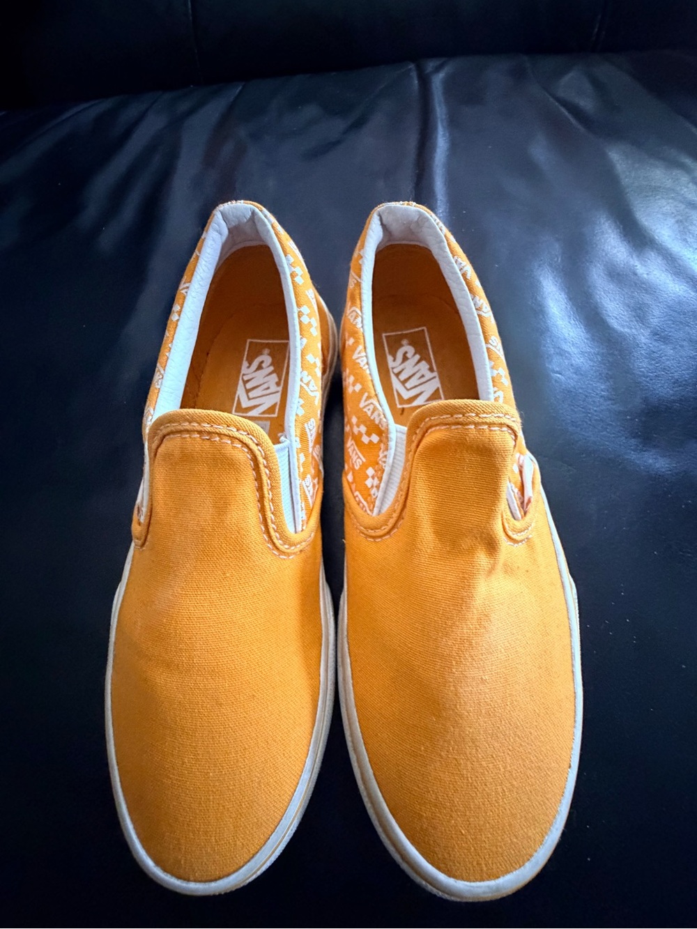 Vans Yellow Canvas Slip-On Sneakers with White Trim sz 1